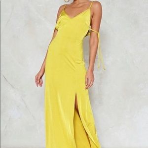 Nasty Gal Double Slit Maxi Dress in Chartreuse